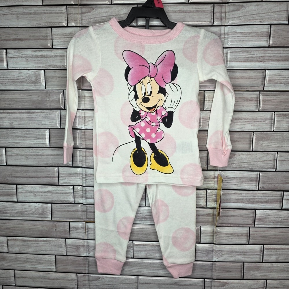 New Minnie Mouse Pink Polka‎ Dot Pajamas Disney 18M Toddler Long Sleeve Baby 2pc